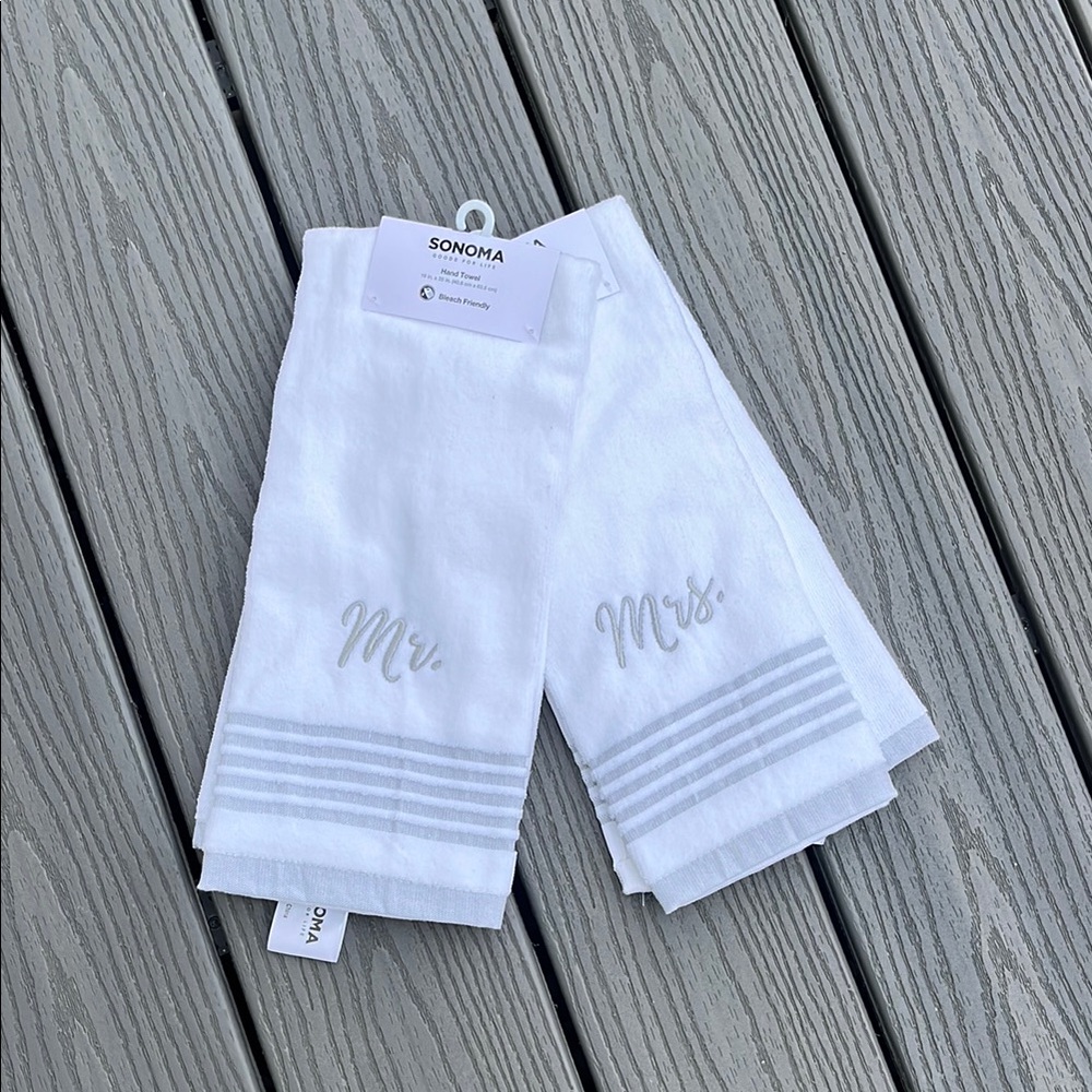 Sonoma White Mr. and Mrs. Towels